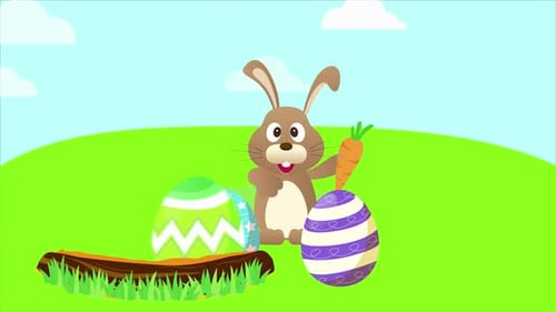 Happy Easter Bunny and Decorated Eggs Title Animation