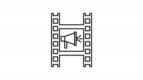 Animated filmstrip with megaphone icon for video marketing