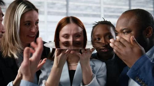 Examining Silicon Wafer Factory Office and Close Up of Diverse Researchers