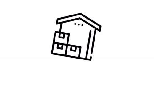 Animated Line Icon of Warehouse and Boxes