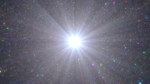 Voler à travers des étoiles de l'espace extra-atmosphérique scintillantes qui brillent dans l'arc-en-ciel