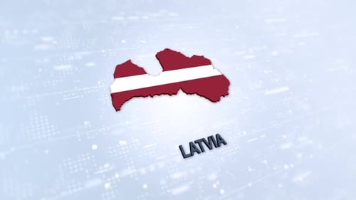 Animated 3D Map of Latvia with Flag on Digital Network Background