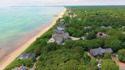 Drone Pass Over Cape Cod Dunes and Shoreline
