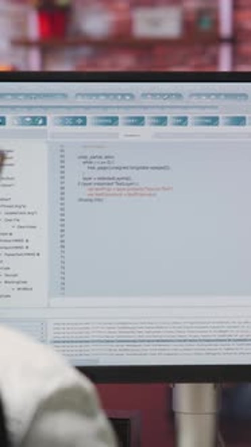Vertical Video Woman in Home Office Looking at UI on PC Screen Typing Code
