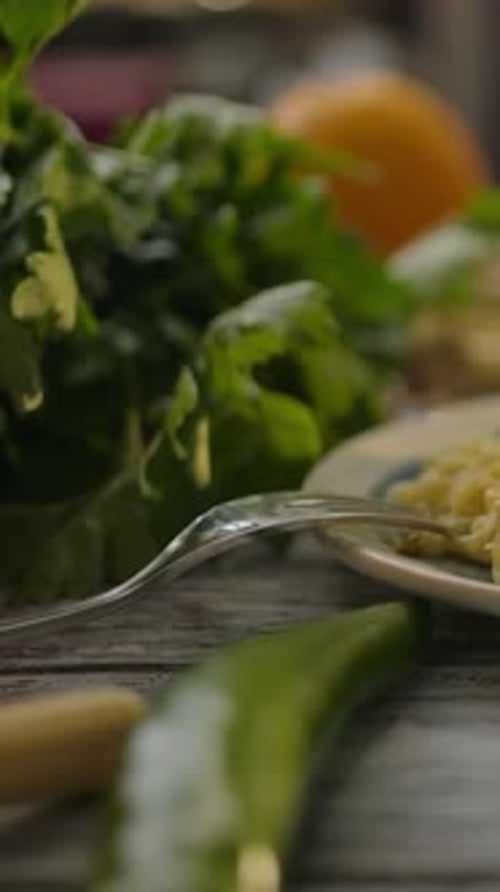 Noodles on a Plate with Fresh Ingredients