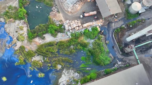 An industrial wastewater by bird's eye view by drone.