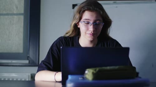 Young Girl Studies On Computer And Surfs The Internet 8