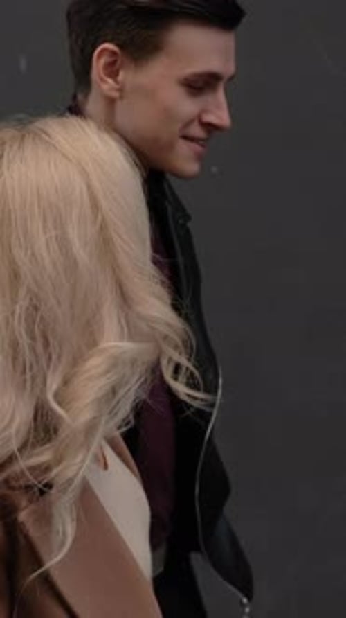 Vertical Romantic Walk Urban Date Couple Talking