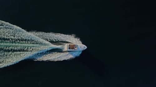 Top View HighEnd Motor Yacht in Ocean Aerial View Halifax Canada