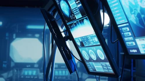 Futuristic Spaceship Control Panel Interface Spacecraft Digital Dashboard Background with Indicators