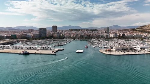 Aerial video of the city of Alicante Spain on a sunny day