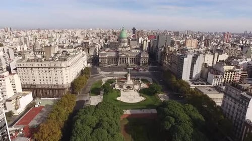 AERIAL - National Congress building, Buenos Aires, Argentina, wide forward shot