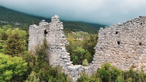 Aerial View of the Ruins of the Ancient Roman Kadrema Castle Located in the Gedelme Village and Moun