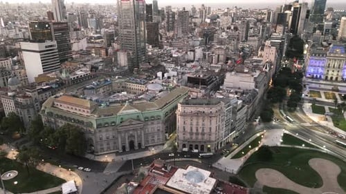 Aerial Drone Fly Above Kirchner Cultural Center and Pink House Casa Rosada Buenos Aires Argentina at