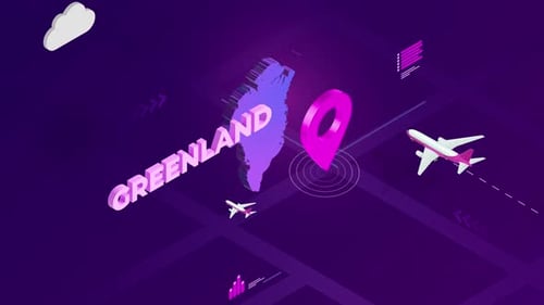 Futuristic Isometric Travel Map Animation to Greenland With Airplanes