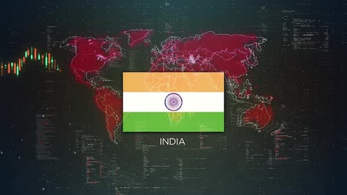 India Stock Market Chart Background With Flag
