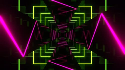 Pink And Green Neon Curve Moving In Mirror Tunnel Background Vj Loop In 4K