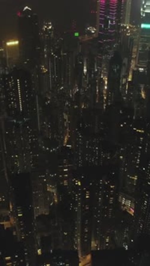 Hong Kong Residential Tall Buildings at Night Aerial Vertical TopDown View Vertical Video