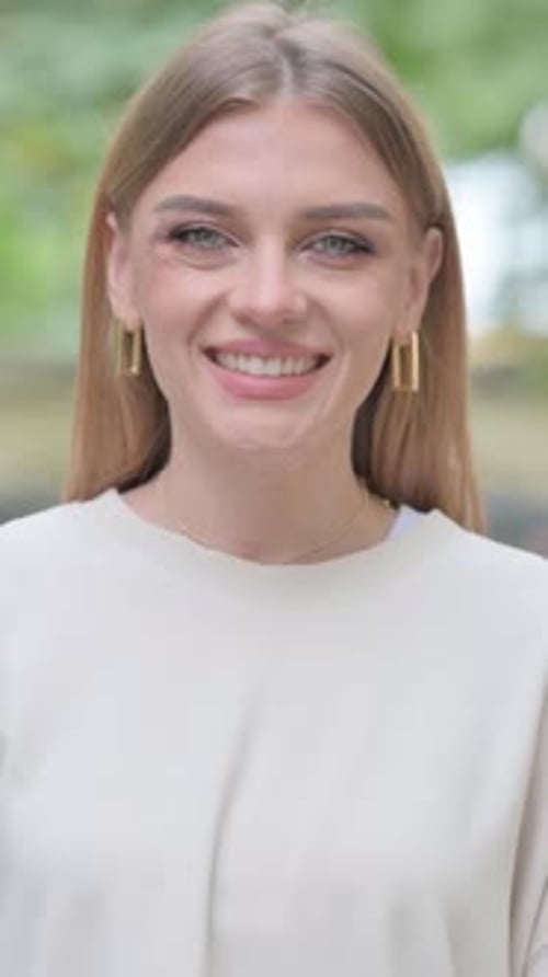 Portrait of Smiling Woman Standing Outdoor, Vertical Video