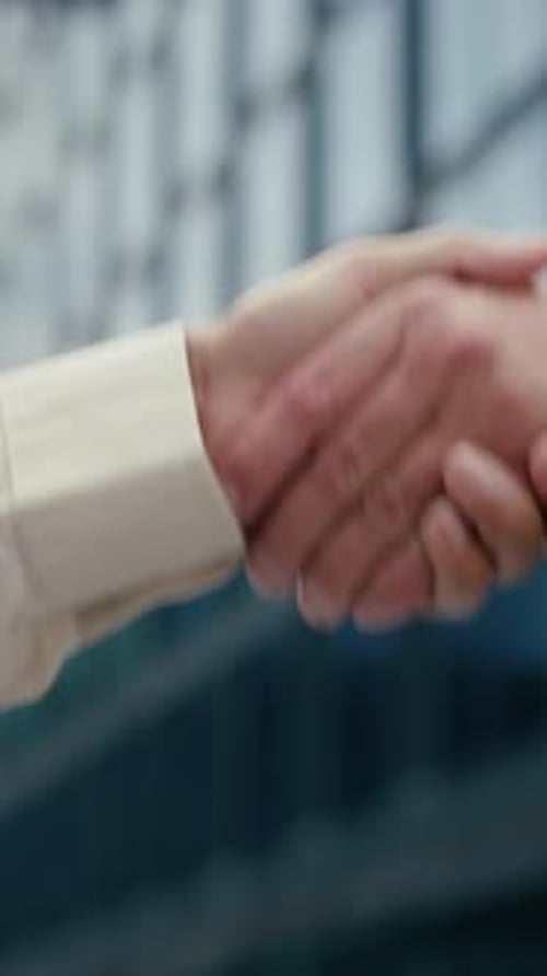 Close Up Handshake Business Deal in City Multiracial Man Woman Agreement Outdoor African American