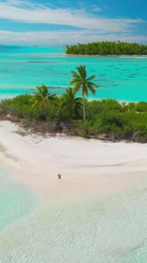 Drone Capturing Crystal Clear Water Surrounding Tropical Island