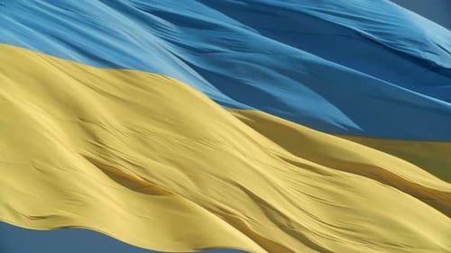 Ukrainian Flag Waving in the Wind, Close Up
