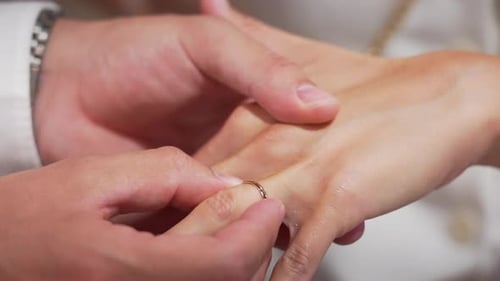 Wedding Ring Exchanged Between Loving Partners Close Up