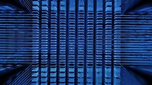 Abstrakte leuchtende blaue Lichtstreifen im digitalen Raster