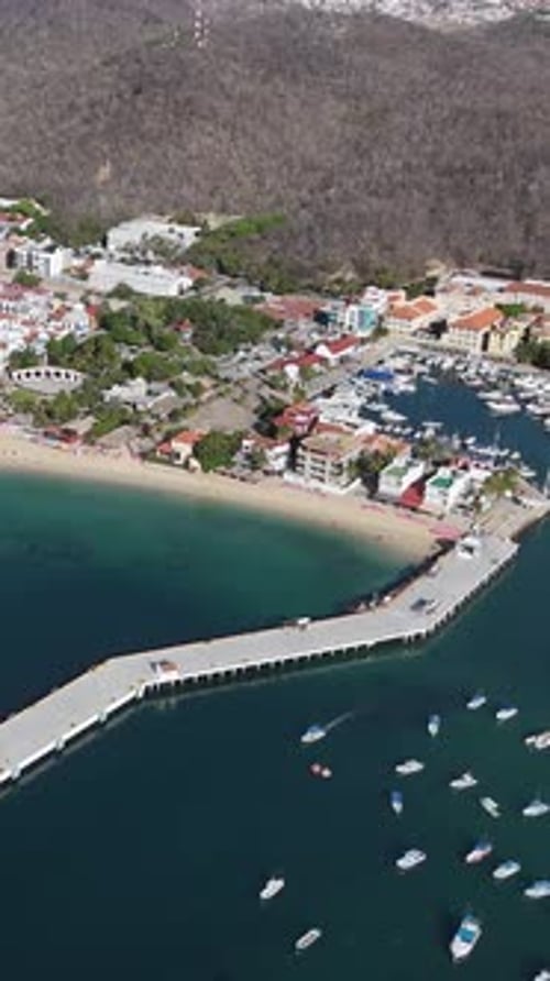 Vertical drone view of Santa Cruz Bay, Huatulco, Oaxaca, Mexico