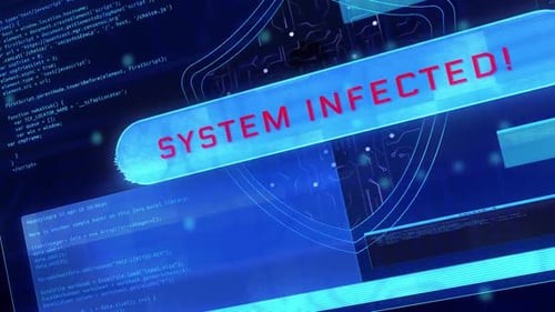 Systeminfizierte Malware hat Text auf dem Bildschirm gefunden. Computer-Hacking.