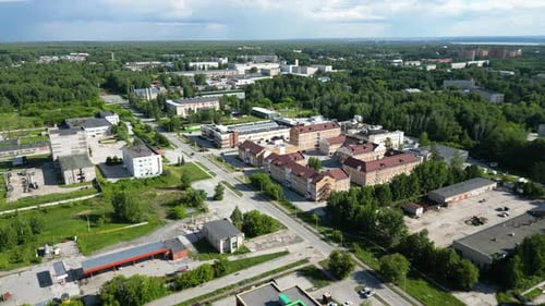 Flight of a Drone Over Akademgorodok the Scientific Center of Siberia Aerial View of a Small Russian