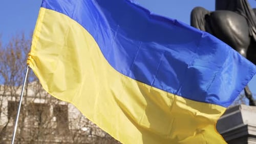 Ukraine Flag Waves Gently in Breeze