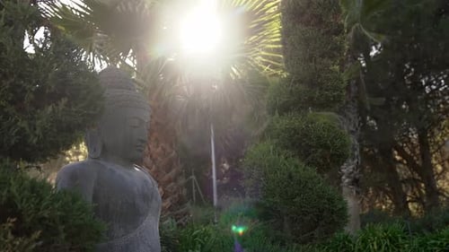 Buddha Statue in Lotus Position in Garden