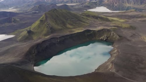 Sky Reflecting On Waters Of Blahylur Lake, Crater Lake In The Southern Highlands Of Iceland. aerial