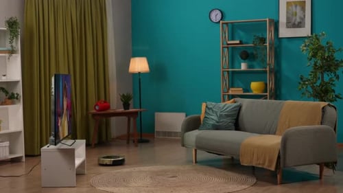 Robot Vacuum Cleaning Modern Home, Digital Enhancement