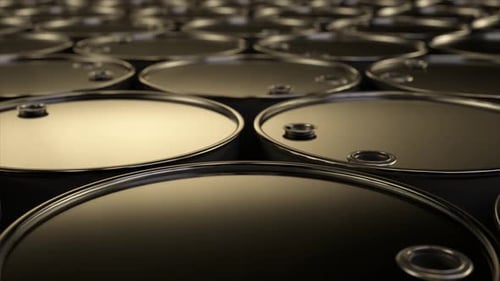 Seamless Loop 3D Animation of Reflective Oil Barrels