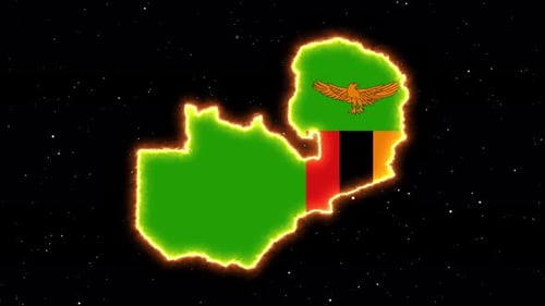 Zambia Map with Pulsing Glowing Outline and National Flag