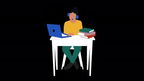 Animated Flat Design Illustration of Remote Learning with Books