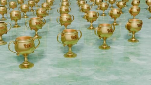 Reihenweise goldene Trophäen für den 1. Platz, Animation HD