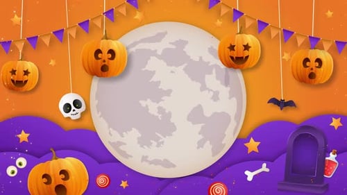 Decorative Halloween Background Animation with Pumpkins and Bats