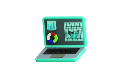 3D Animation Data Analysis Business Intelligence Charts Graphs Laptop