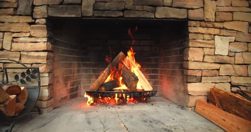 Cozy Wood Burning Fireplace, Close Up