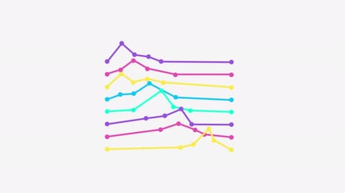 Animation of Line Graph with Vibrant Colorful Lines Representing Different Data Sets on a White