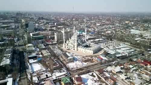Imam Sarahsi Bishkek Central Mosque, drone fly left shot