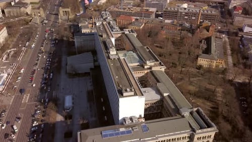 Drone flight over the campus of the Technical University of Berlin with a view of the Tiergarten, Ba