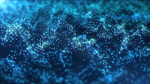 Abstract ocean blue sparkling particles background animation. Digital waves