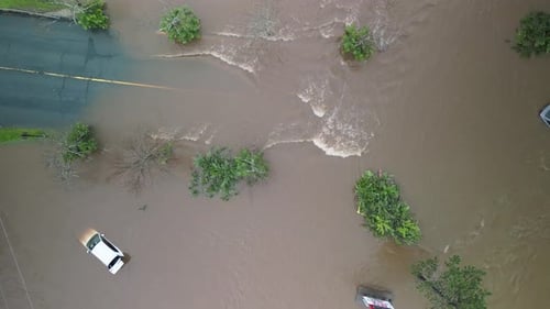 Top View Flooded Cars on the Street of the cityStreet After Heavy rainBedford