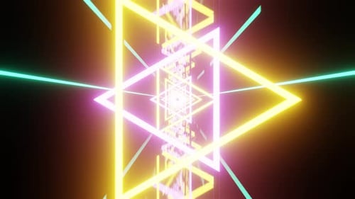 Amazing Pink And Yellow Vj Loop Background With Rotated Triangles And Mirrored Floor