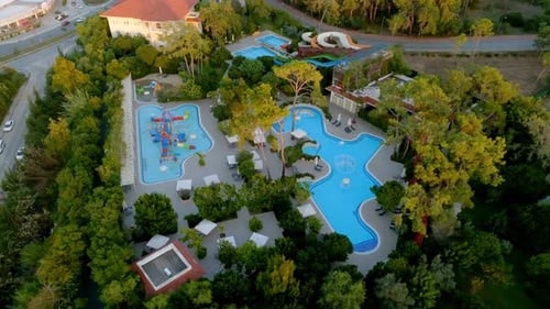 Aerial View of the Outdoor Swimming Pool in a Luxury Hotel