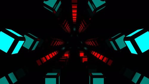 Red And Turquoise Movement Of Neon Energy Along The Abstract Corridor Background Vj Loop In 4K